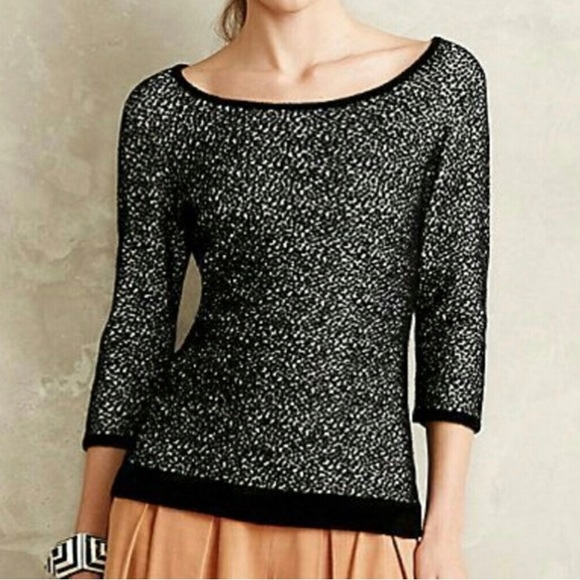 Moth Anthropologie Black White Chenille Three Quarter Sleeve Lana Sweater - Picture 1 of 7